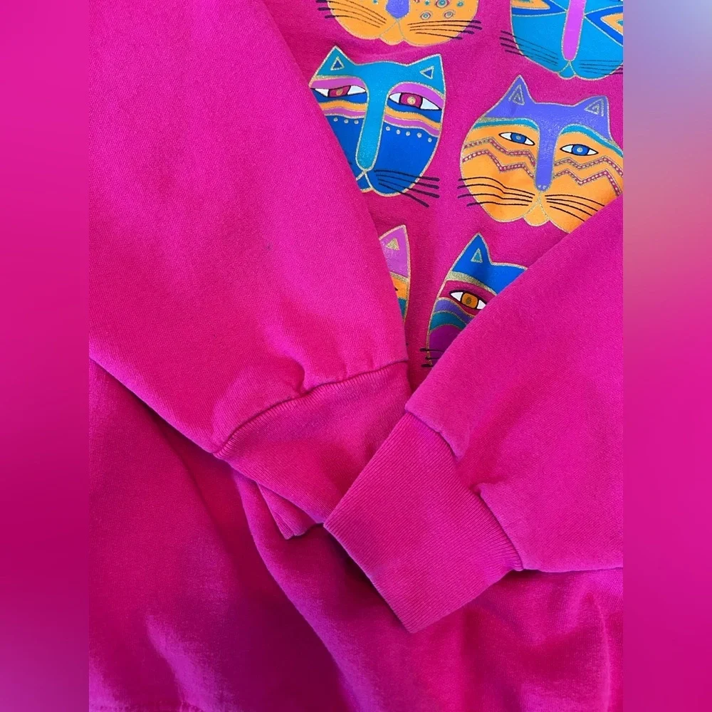 Vintage Laurel Burch Cat Print Crew Neck Sweatshirt Pink Size Large - Picture 7 of 9